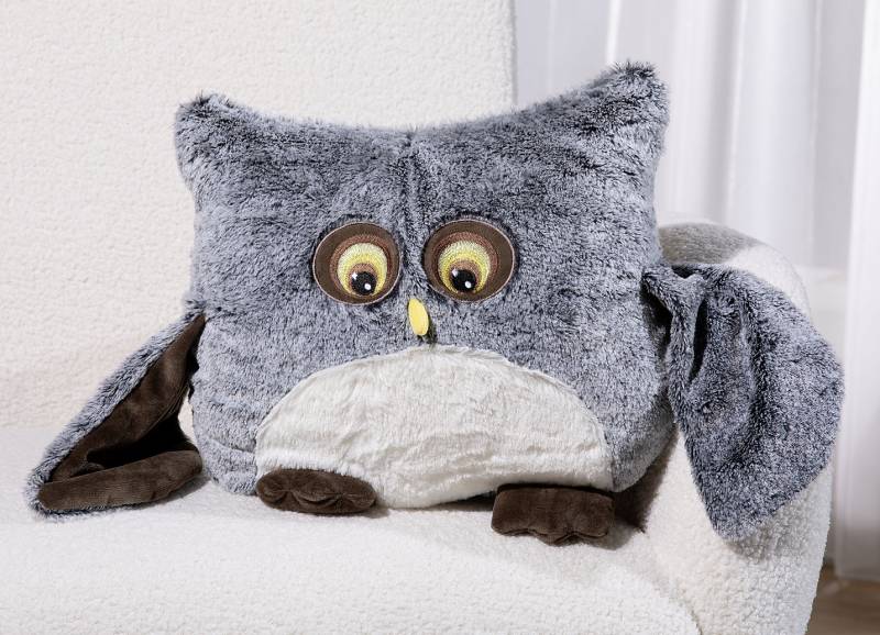 Niedliches Eulen-Deko-Kissen, Grau von BADER