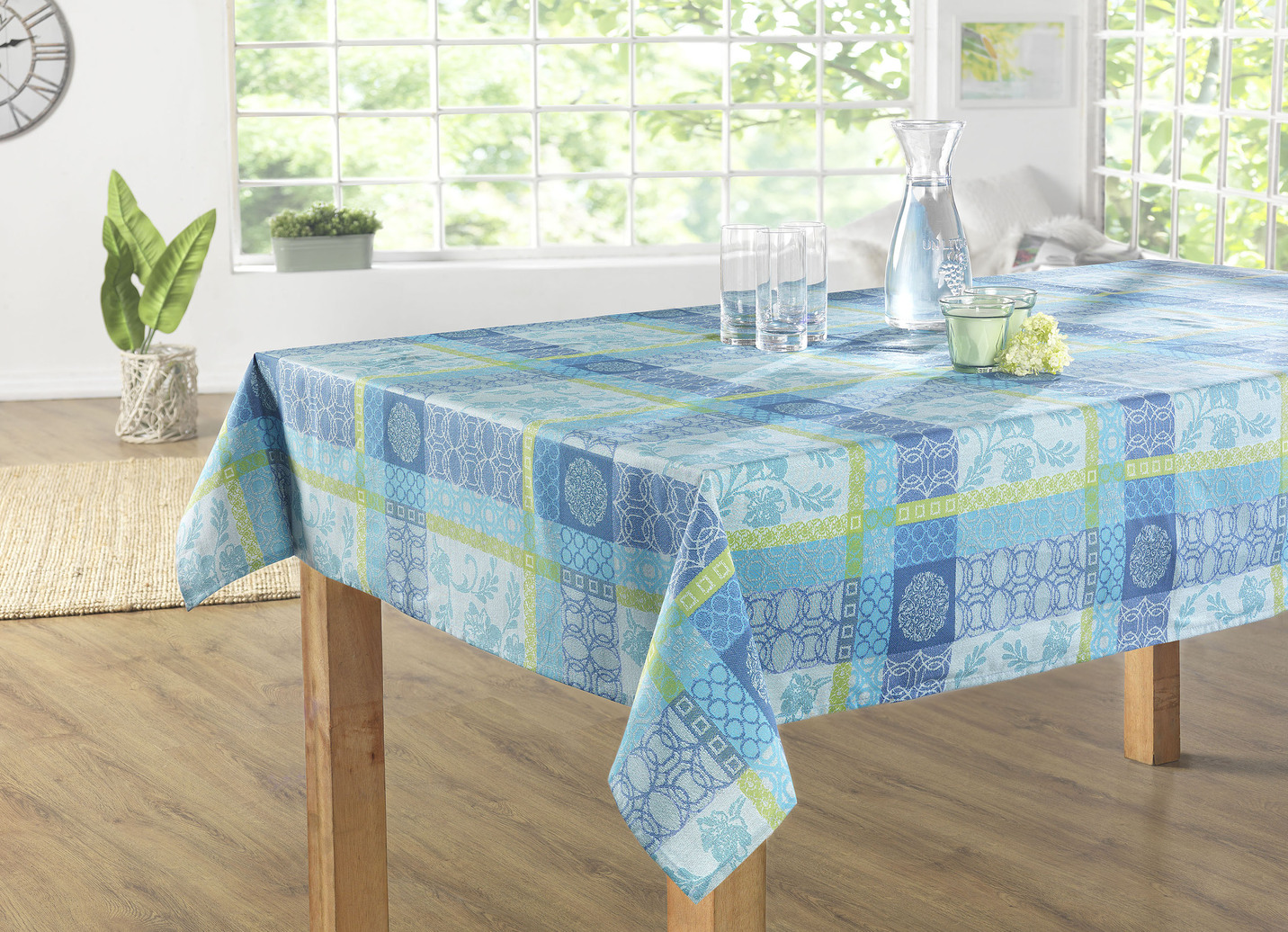 Pflegeleichte Tischdecke aus 100% Baumwolle, Größe 190 (Tischdecke oval, 140/190 cm), Blau von BADER