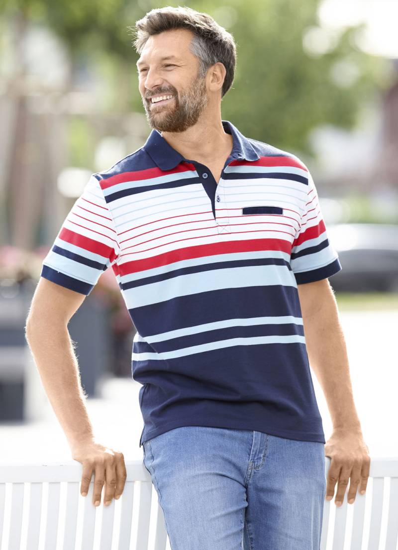 Poloshirt mit Brusttasche, Marine-Weiss-Rot, Größe 60 von BADER