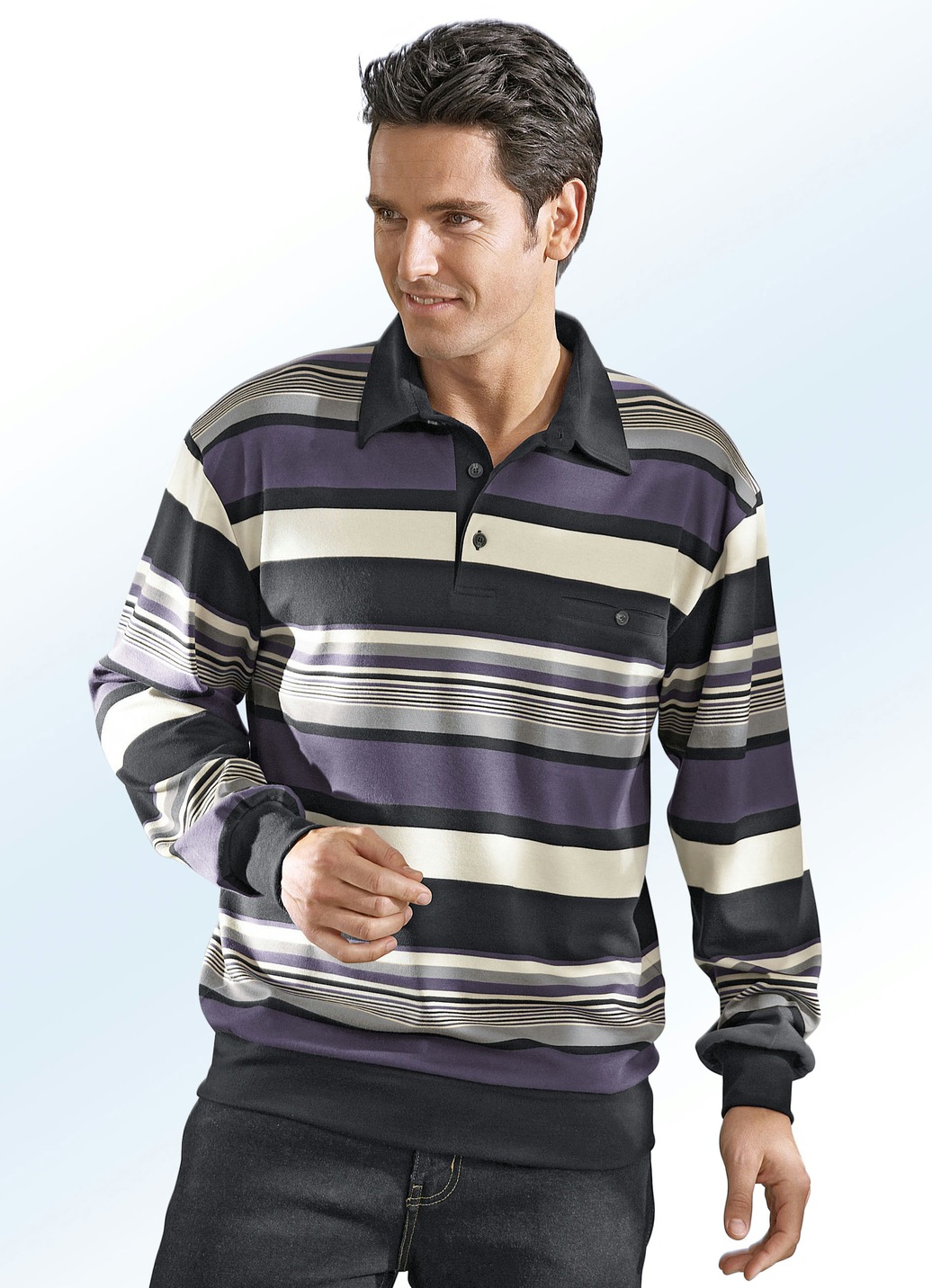 Poloshirt in 3 Farben, Aubergine-Schwarz-Grau-Beige, Größe 48 von BADER