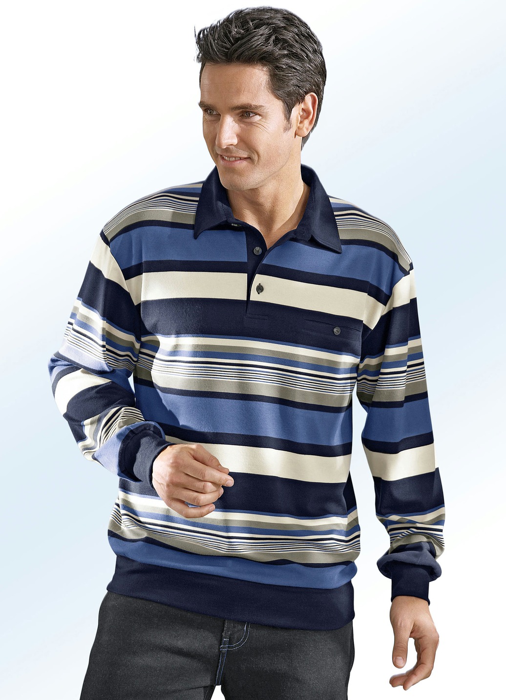 Poloshirt in 3 Farben, Marine-Blau- Schlamm-Beige, Größe 56 von BADER