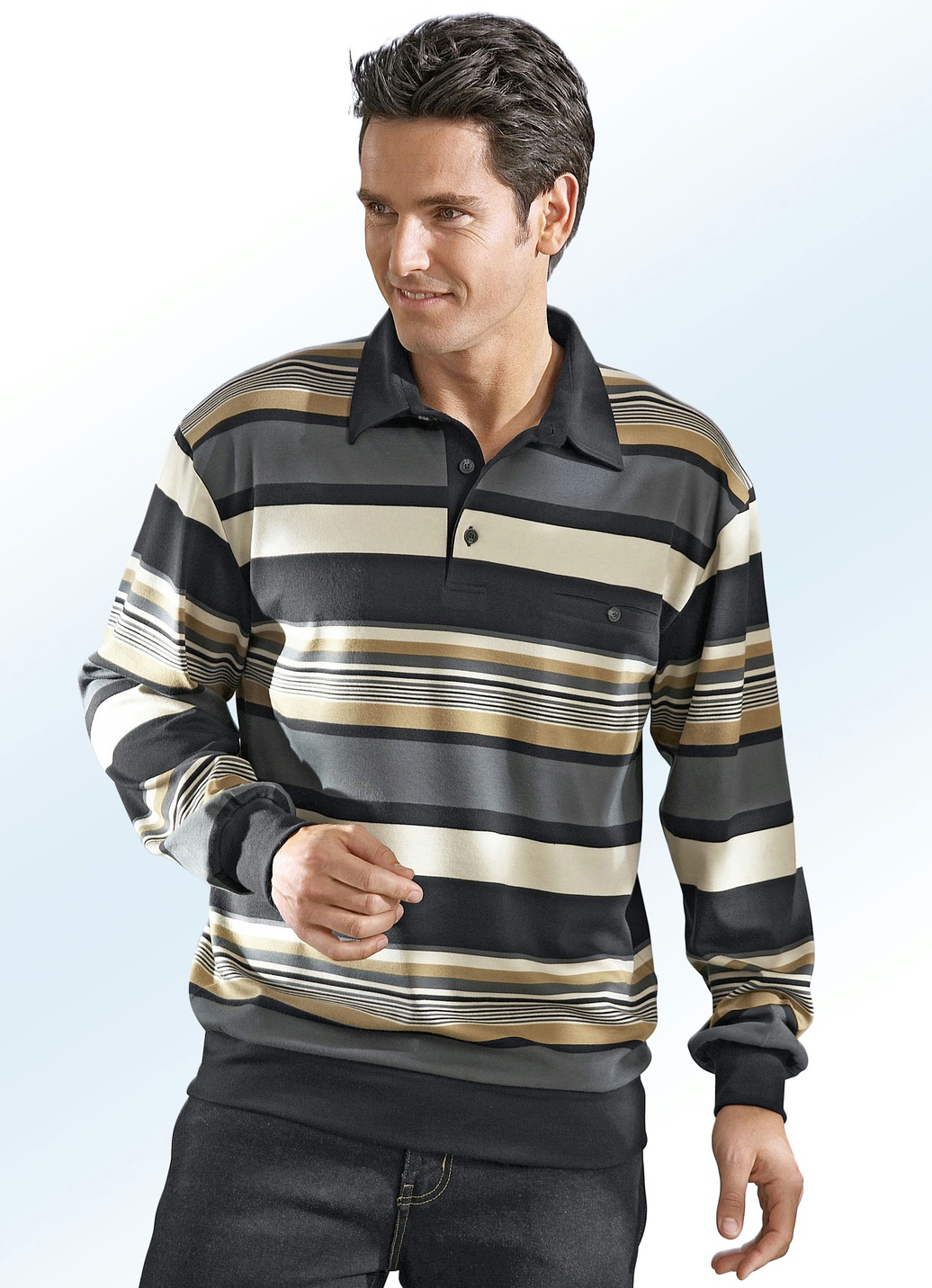 Poloshirt in 3 Farben, Schwarz-Beige-Camel-Grau, Größe 52 von BADER
