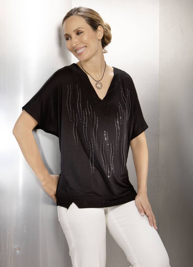 Poncho-Tunika mit Ziersteinen, Schwarz, Größe 48 von BADER