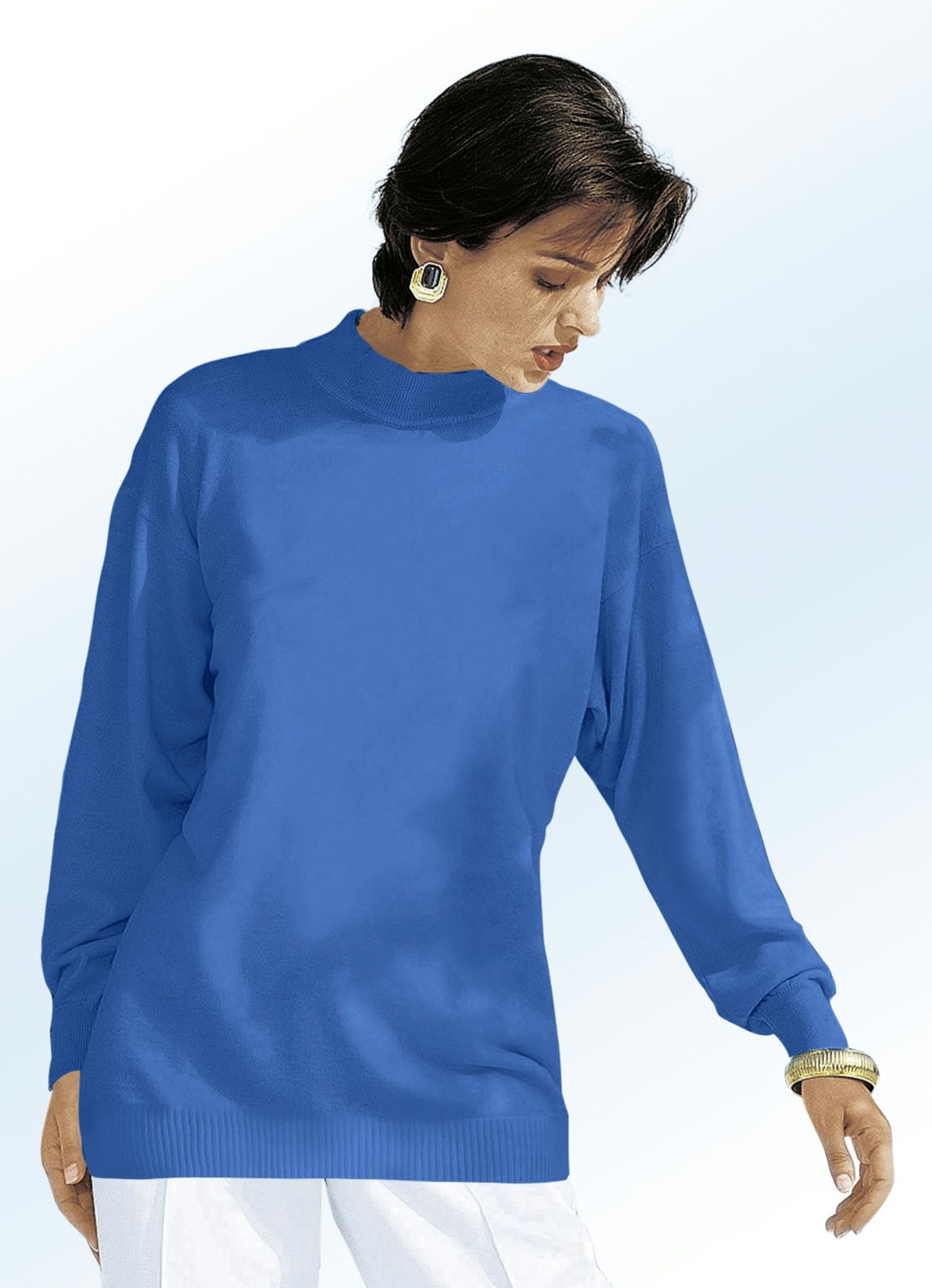 Pullover in Feinstrick mit Schurwolle, Royalblau, Größe 48 von BADER