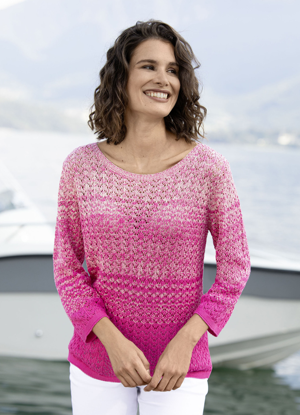 Pullover in Ajourdessin, Pink-Multicolor, Größe 40 von BADER