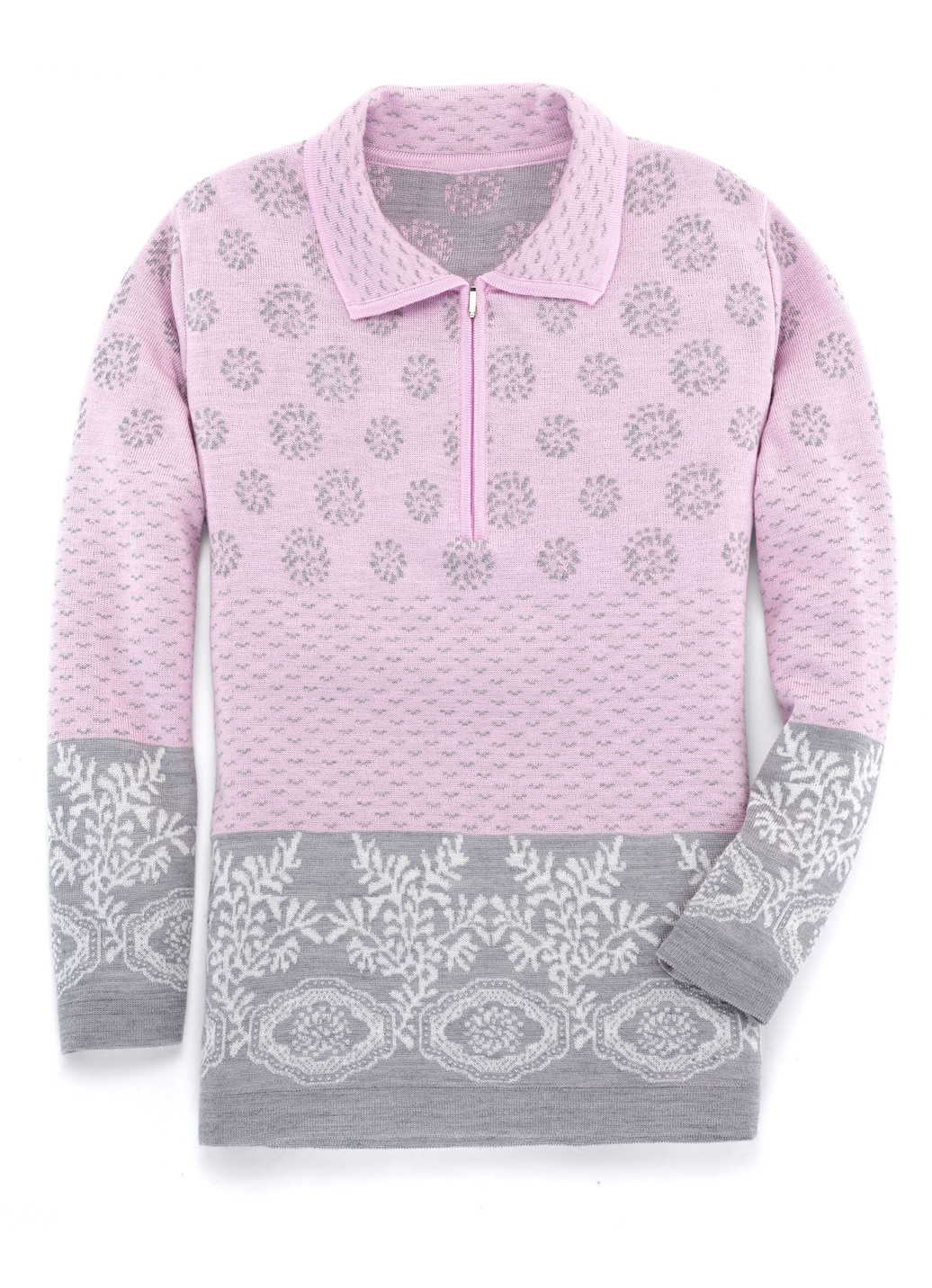 Pullover in Jacquard-Dessin, Rosé-Grau Meliert, Größe 40 von BADER