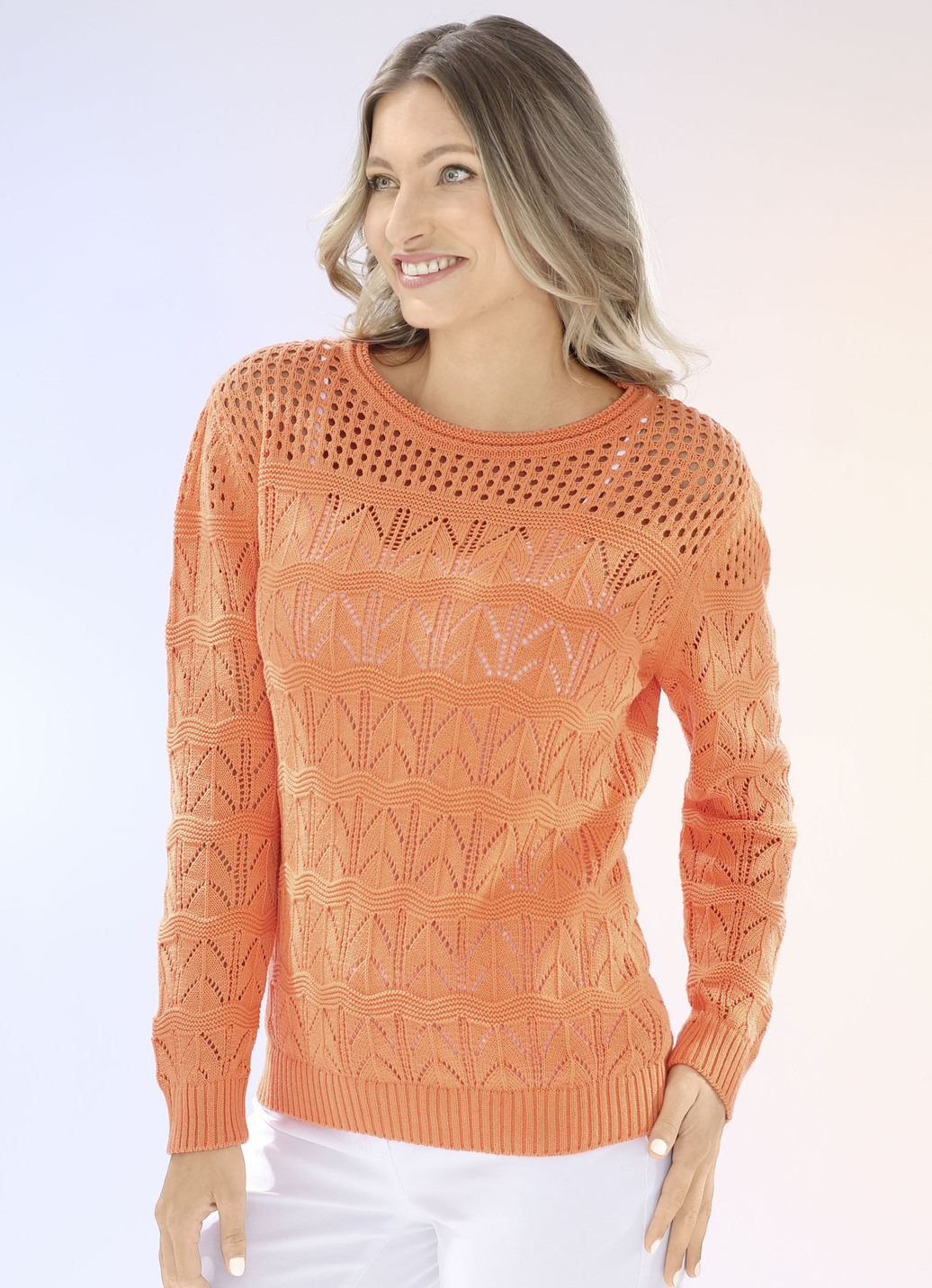 Pullover in Mustermix, Größe M(40/42), Mandarine von BADER