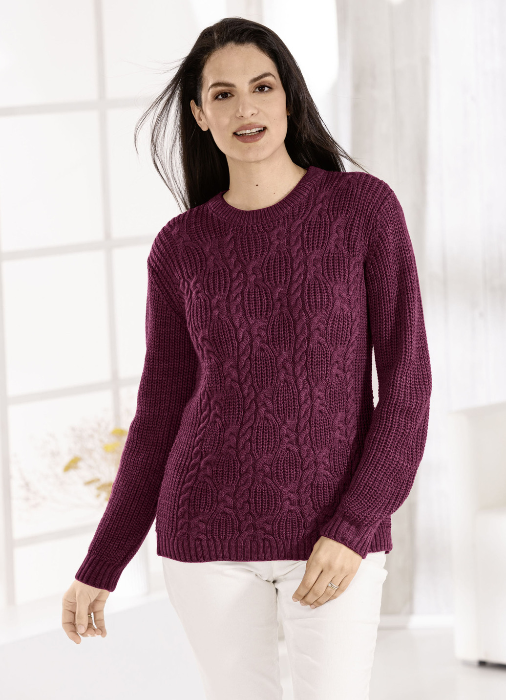 Pullover in Strickmix, Weinrot, Größe 46 von BADER