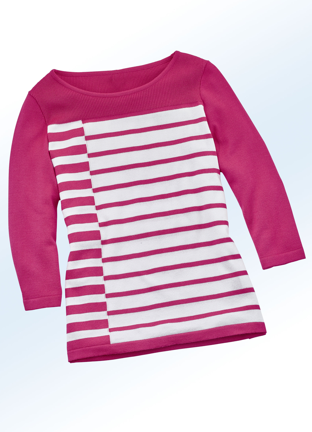 Pullover in hochwertiger Qualität mit Seide, Pink-Weiss, Größe 44 von BADER