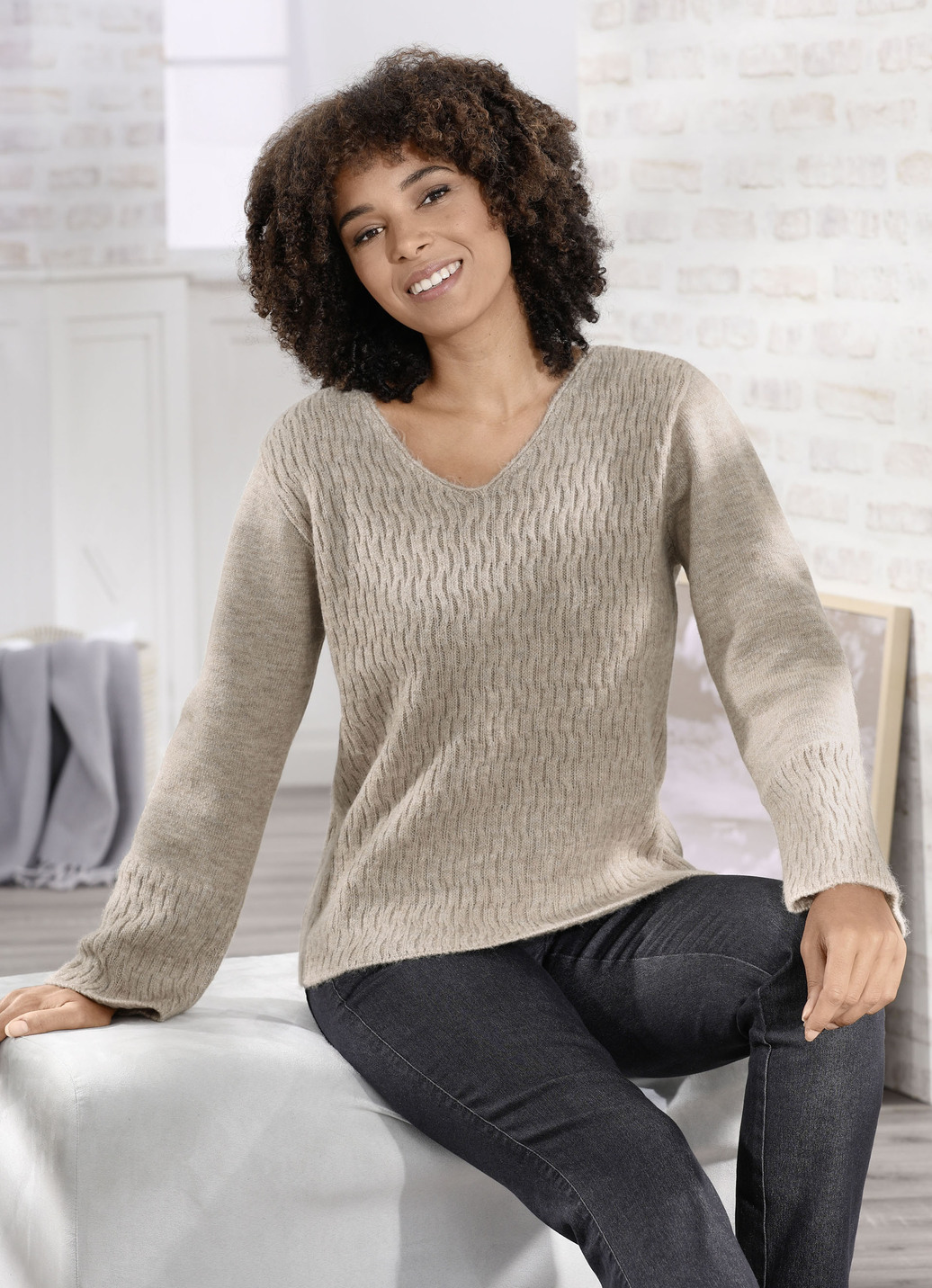 Pullover in superweichem Griff, Beige Meliert, Größe 38 von BADER