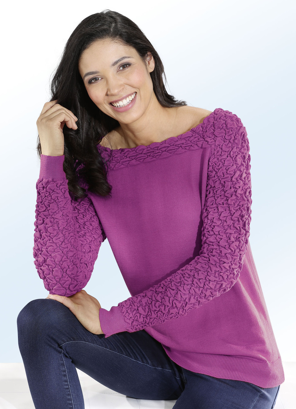 Pullover mit Cloquémuster, Größe L(44/46), Fuchsia von BADER