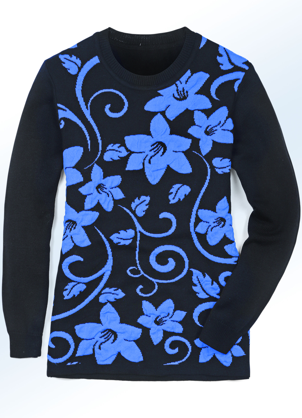 Pullover mit Jacquardmuster und Cloqué-Effekten, Blau-Schwarz, Größe 38 von BADER