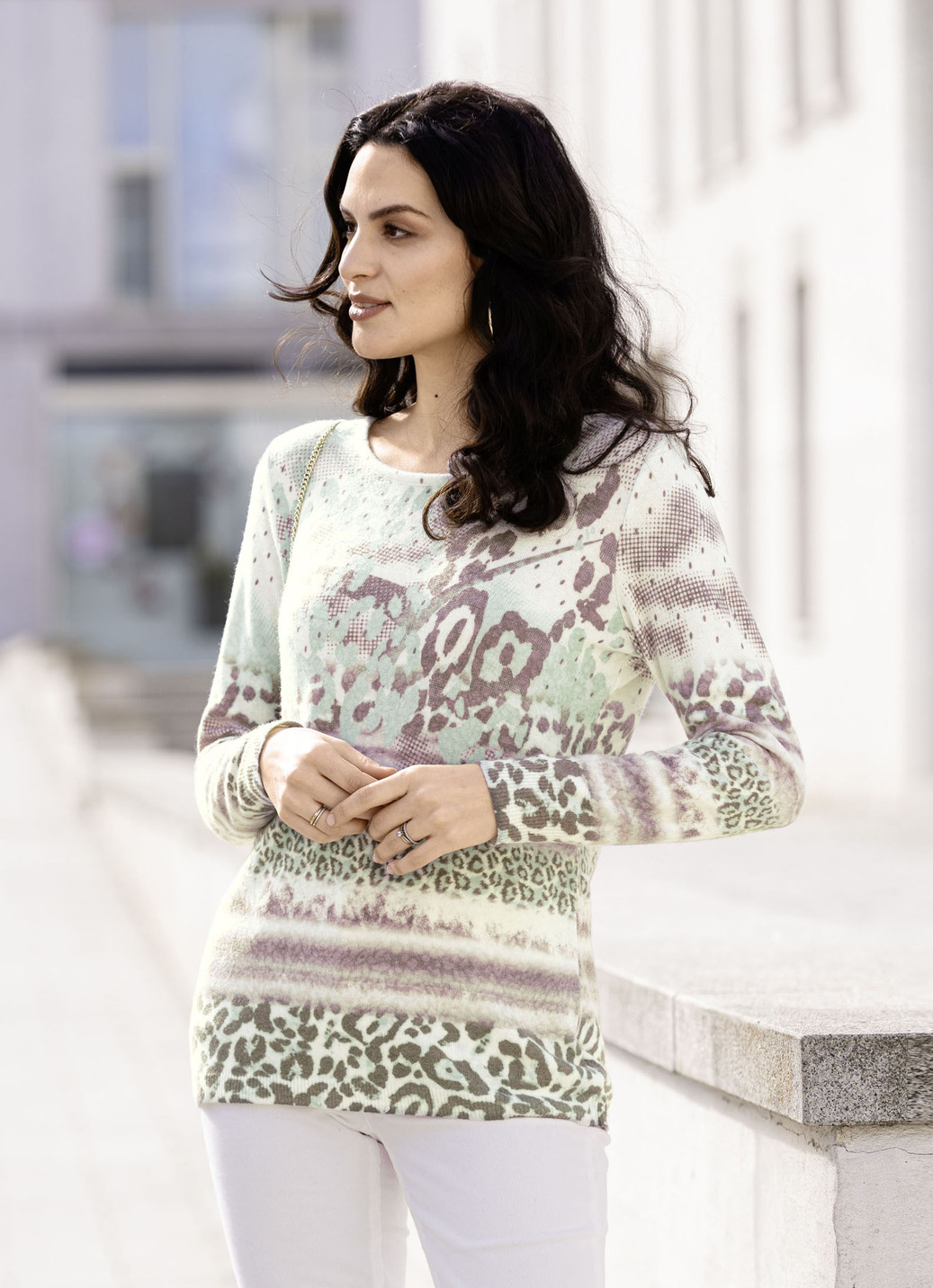 Pullover mit Kaschmir, Mint-Ecru-Multicolor, Größe 36 von BADER