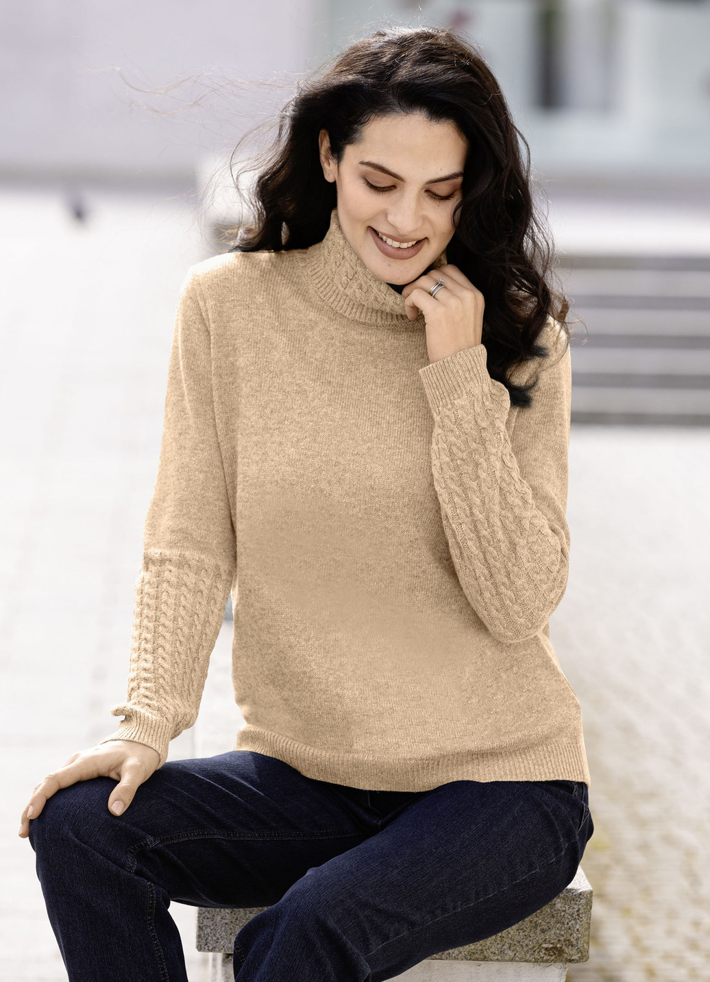 Pullover mit Kaschmir, Sand, Größe 42 von BADER