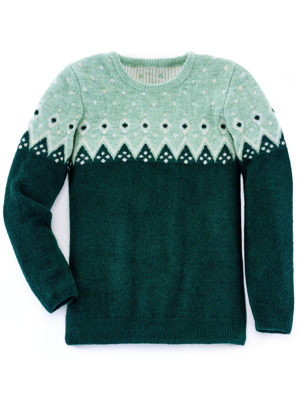 Pullover mit flauschigem Garn, Flaschengrün-Mint-Ecru, Größe 52 von BADER