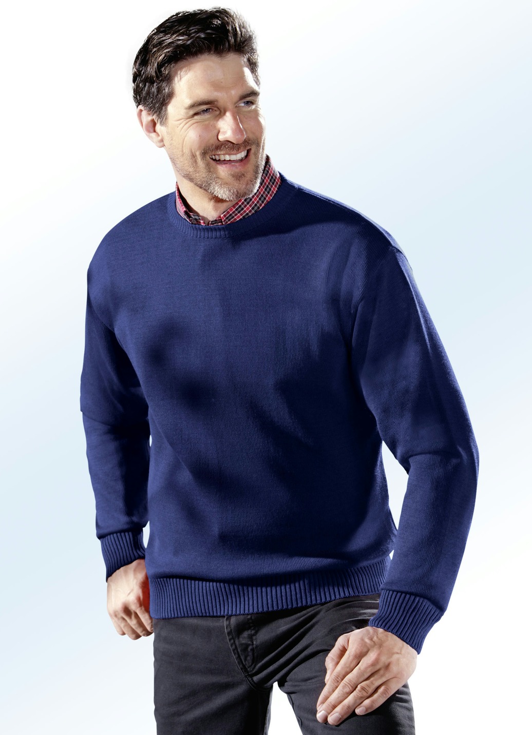 Pullover mit rundem Halsausschnitt in 4 Farben, Marine, Größe 56 von BADER