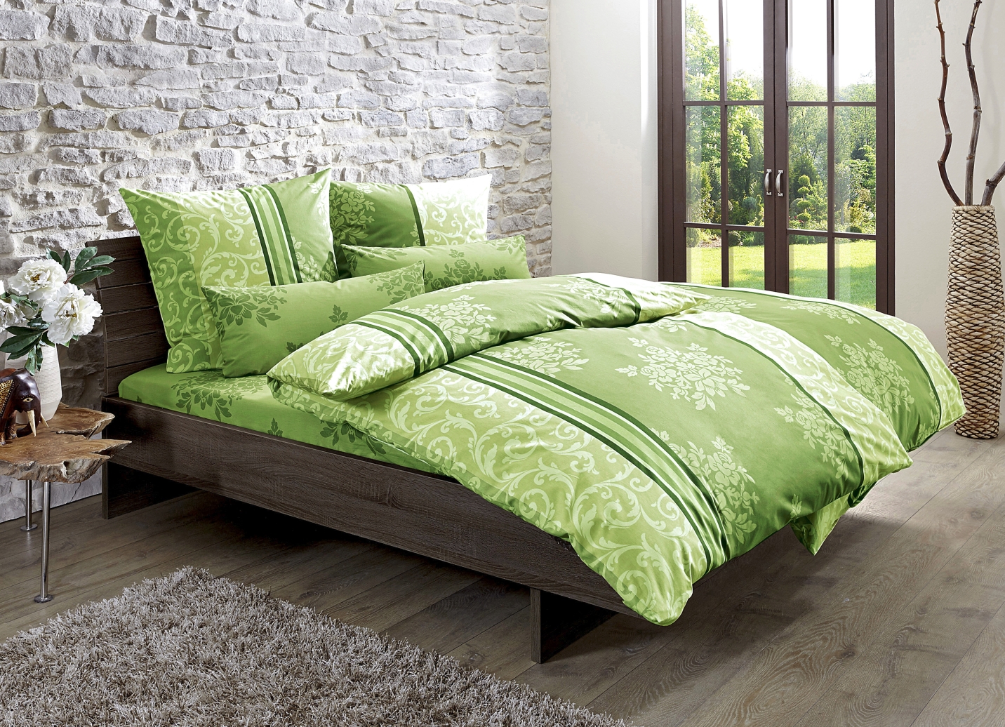 Renforcé Bettwäsche aus 100% Baumwolle, Größe 412 (4-teiliges Set), Grün von BADER