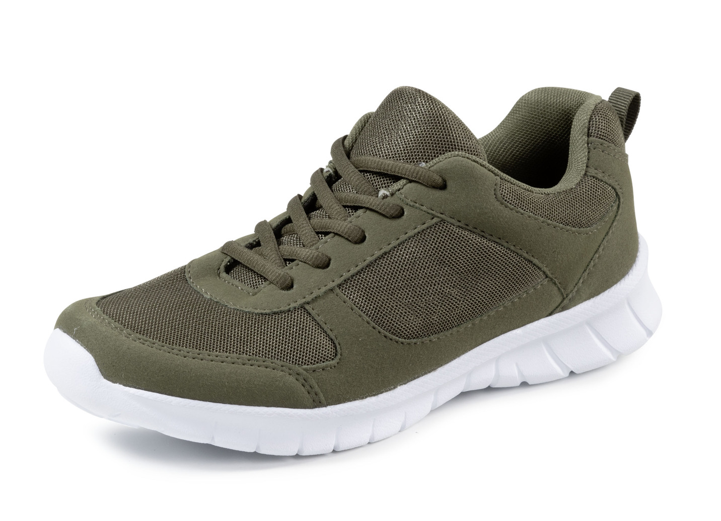 Schnür-Sneaker aus Synthetik und weichem Textilmaterial, Oliv, Größe 41 von BADER