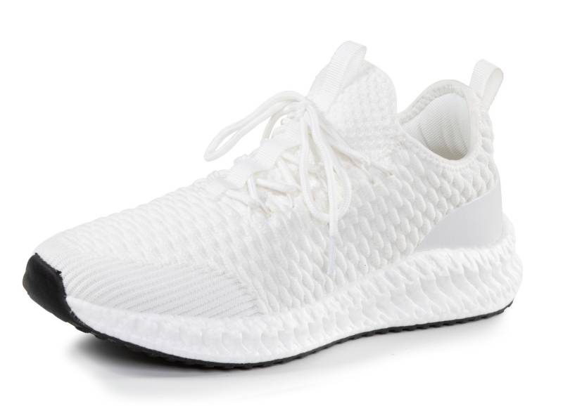 Schnür-Sneaker aus strukturiertem Textilmaterial, Weiss, Größe 40 von BADER