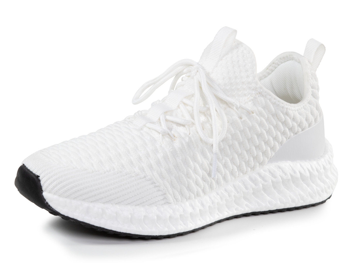 Schnür-Sneaker aus strukturiertem Textilmaterial, Weiss, Größe 41 von BADER