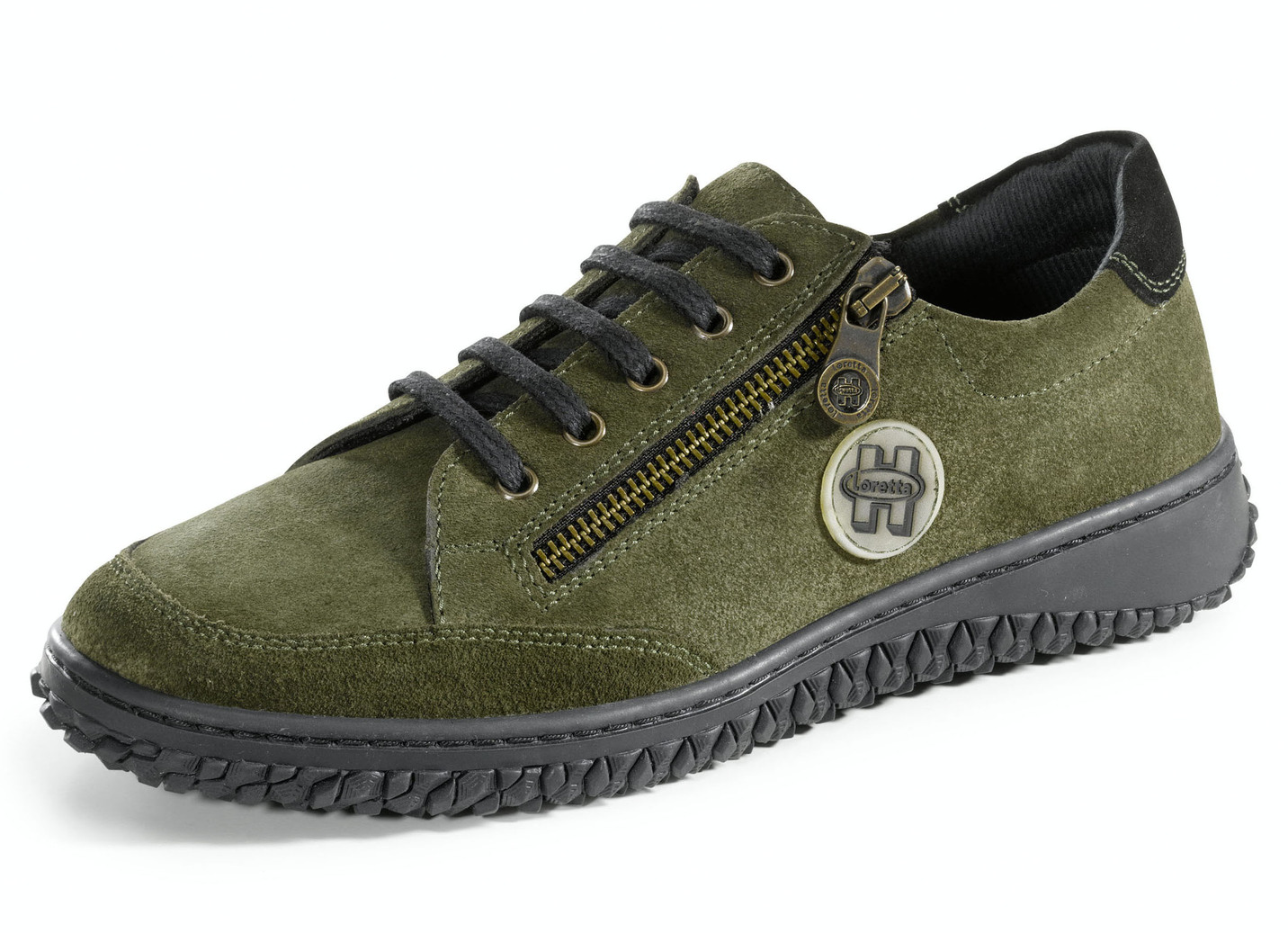 Schnürschuh im modischen Design, Khaki-Schwarz, Größe 36 von BADER