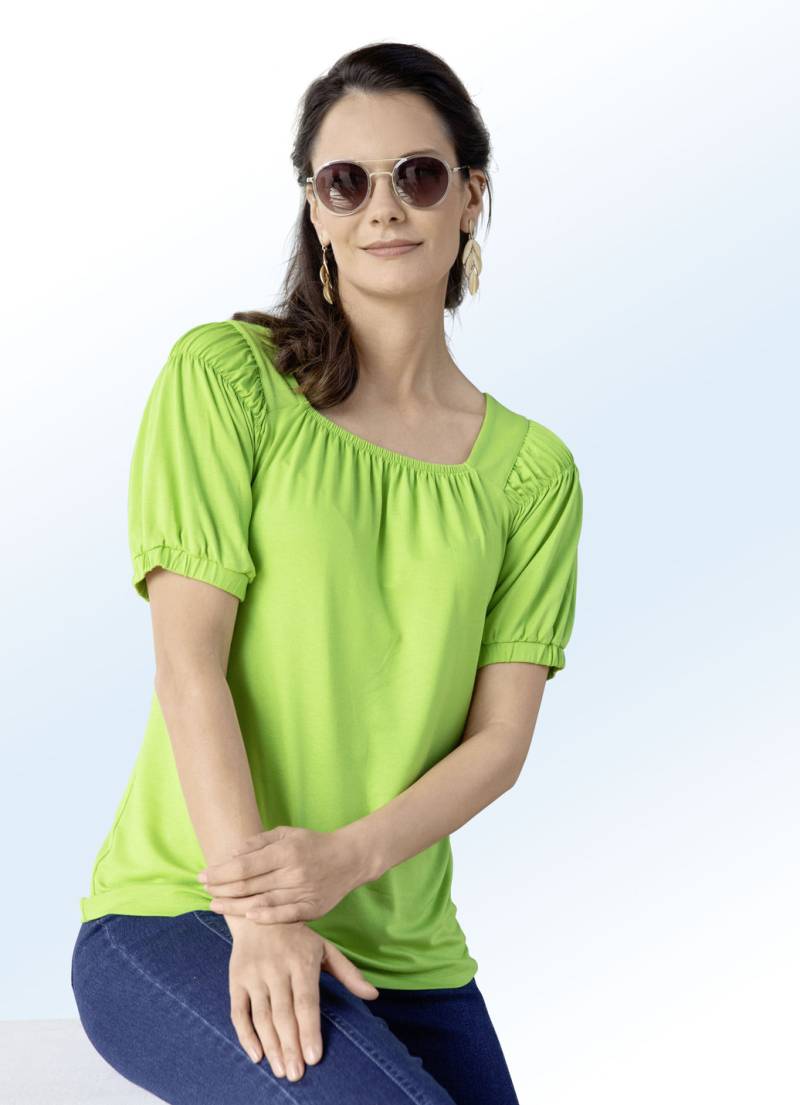 Shirt mit Gummizug in 3 Farben, Apfelgrün, Größe 38 von BADER