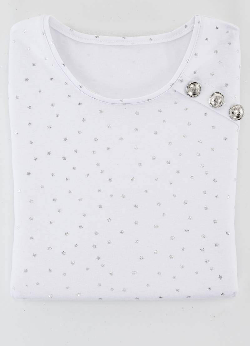 Shirt mit Sternchen-Druck allover in 2 Farben, Weiss-Silberfarben, Größe 42 von BADER