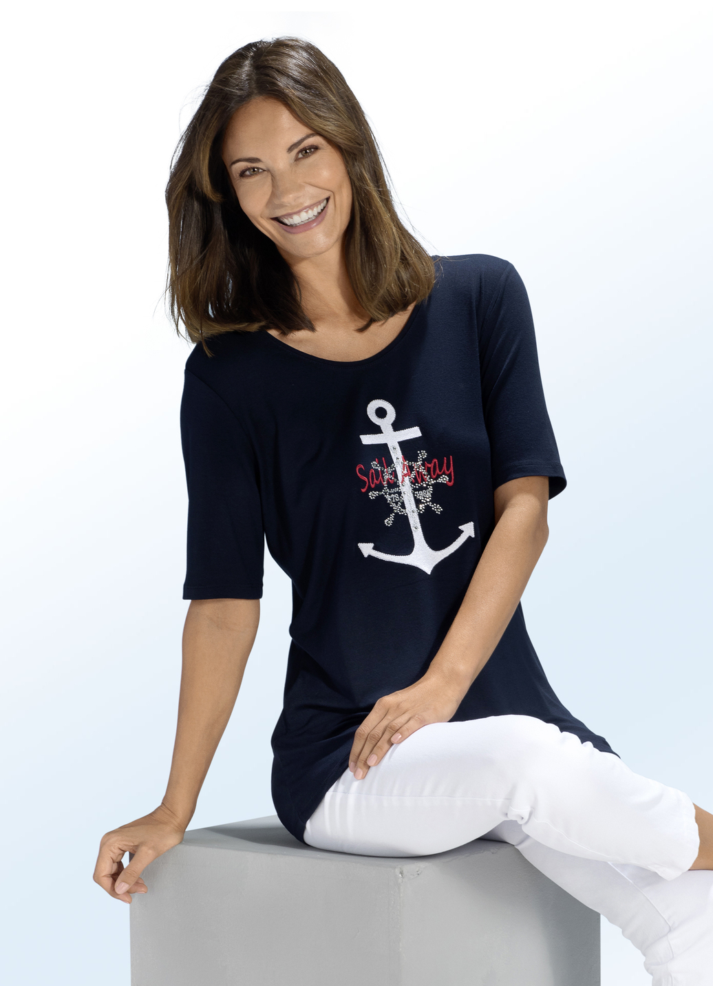 Shirt mit maritimer Stickerei-Applikation in 2 Farben, Marine, Größe 52 von BADER