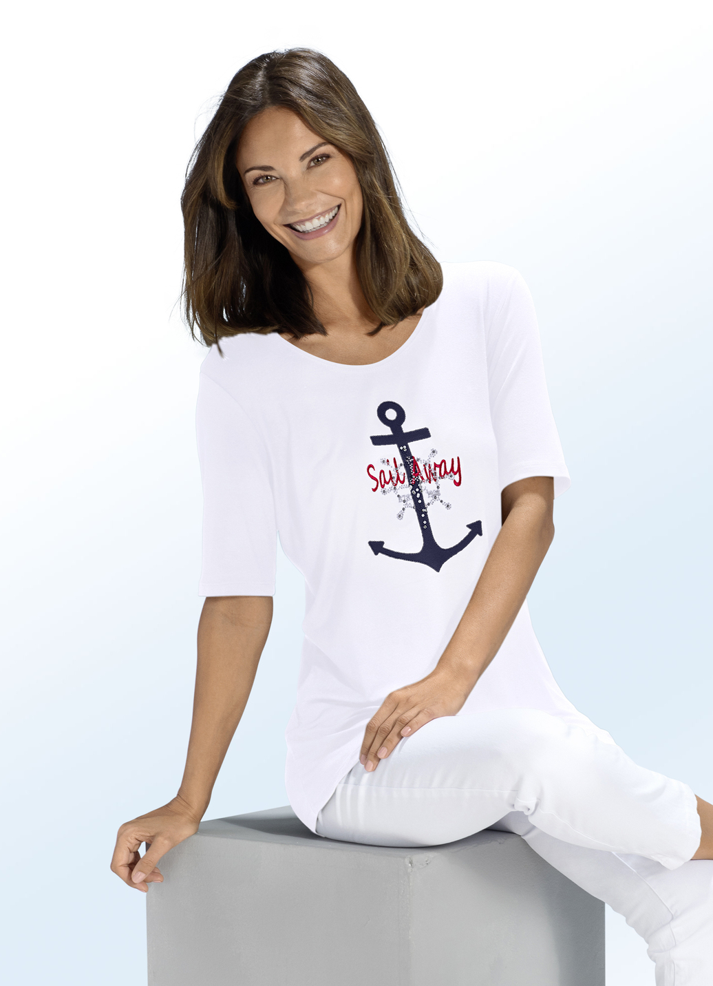 Shirt mit maritimer Stickerei-Applikation in 2 Farben, Weiss, Größe 54 von BADER