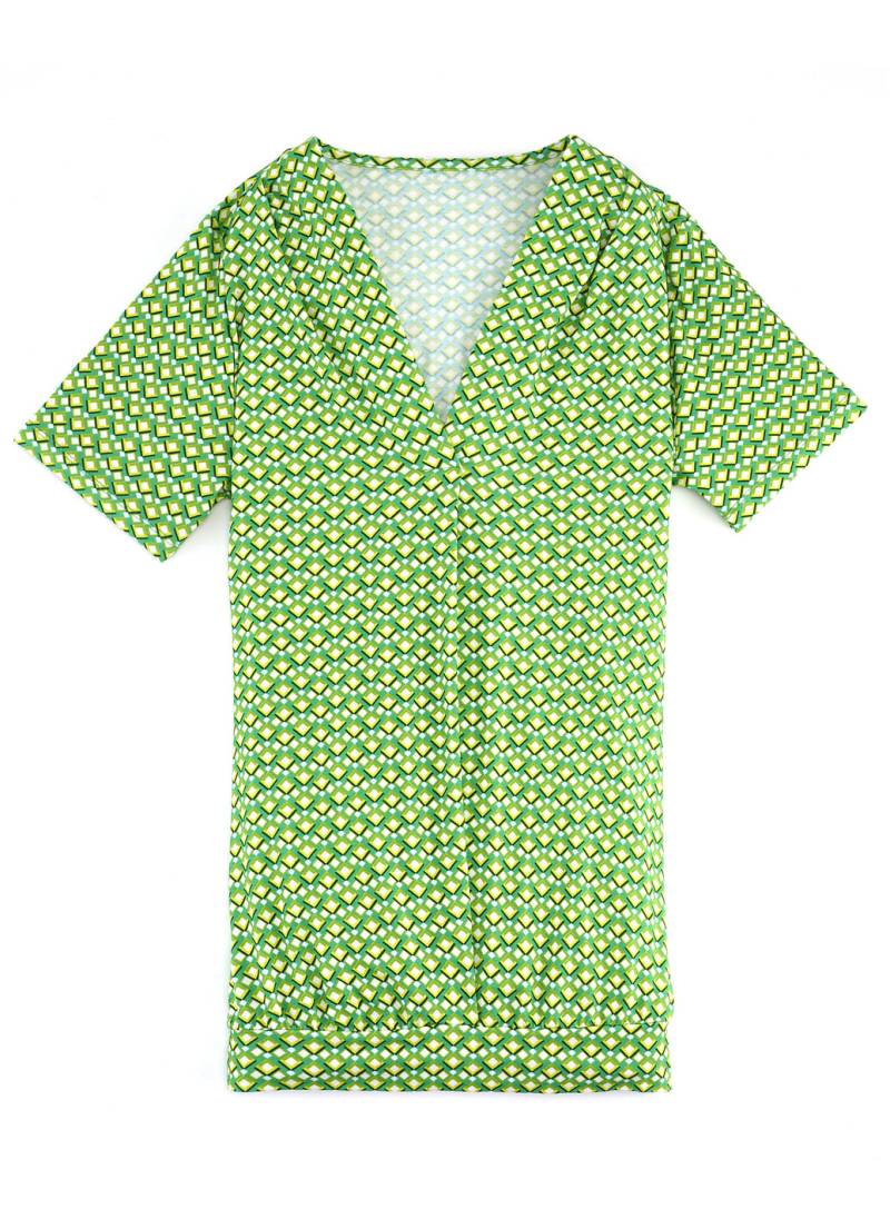 Shirt mit rückwärtiger Smokverarbeitung in 2 Farben, Grün-Gelb-Bunt, Größe 48 von BADER