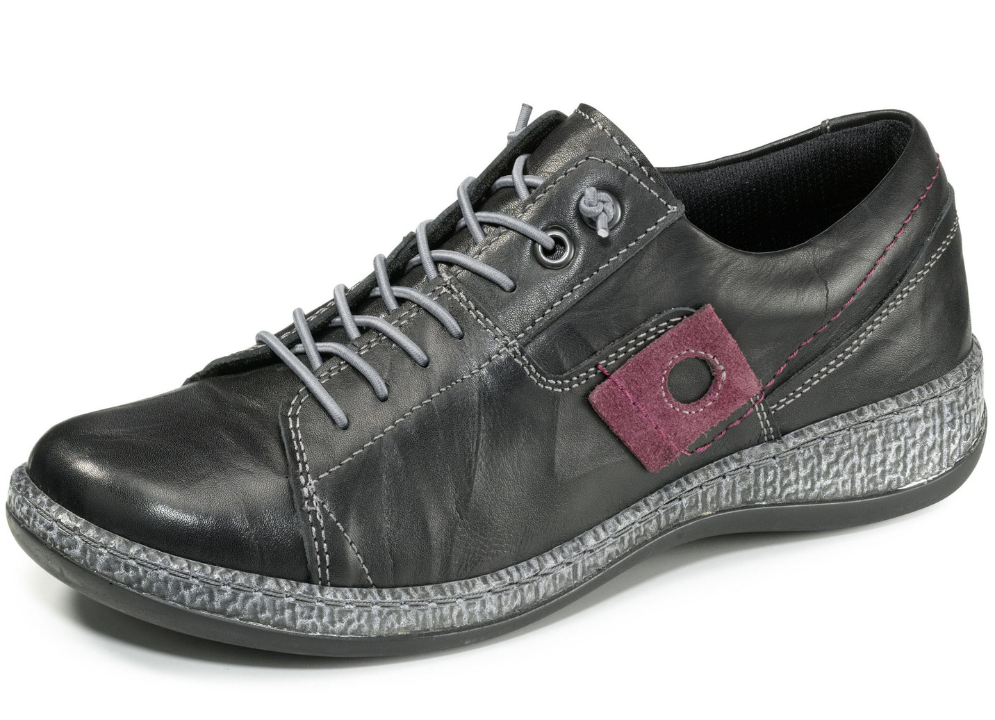 Sneaker aus Nappaleder mit Knitter-Struktur, Schwarz-Burgund, Größe 38 von BADER