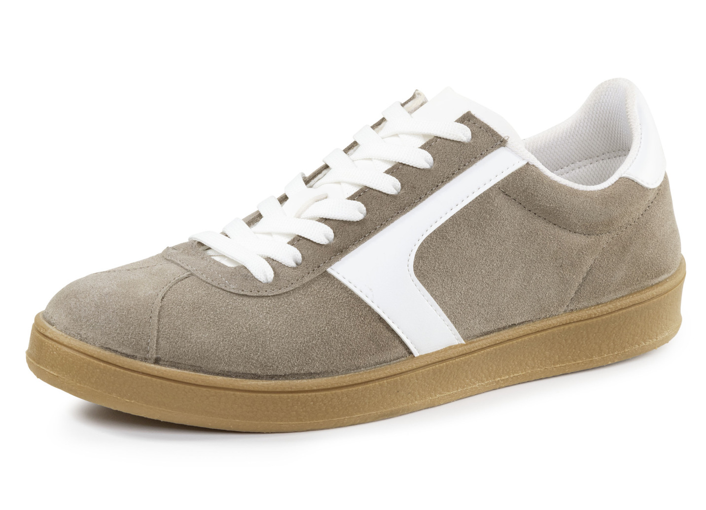 Sneaker aus Veloursleder mit Nappa-Besätzen und gepolstertem Schaftrand, Taupe, Größe 40 von BADER