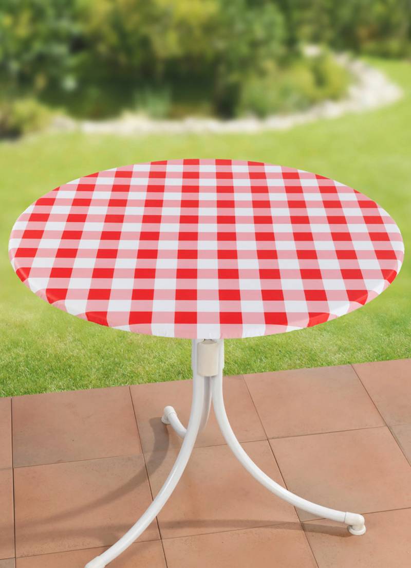 Spann-Tischdecke mit rustikalem Karo-Dessin, Größe 150 (ø 70– 86 cm), Rot-Weiss von BADER