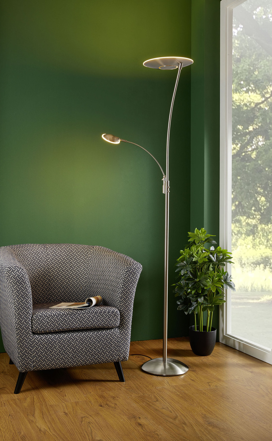Stehleuchte mit Deckenfluter, Nickel von BADER