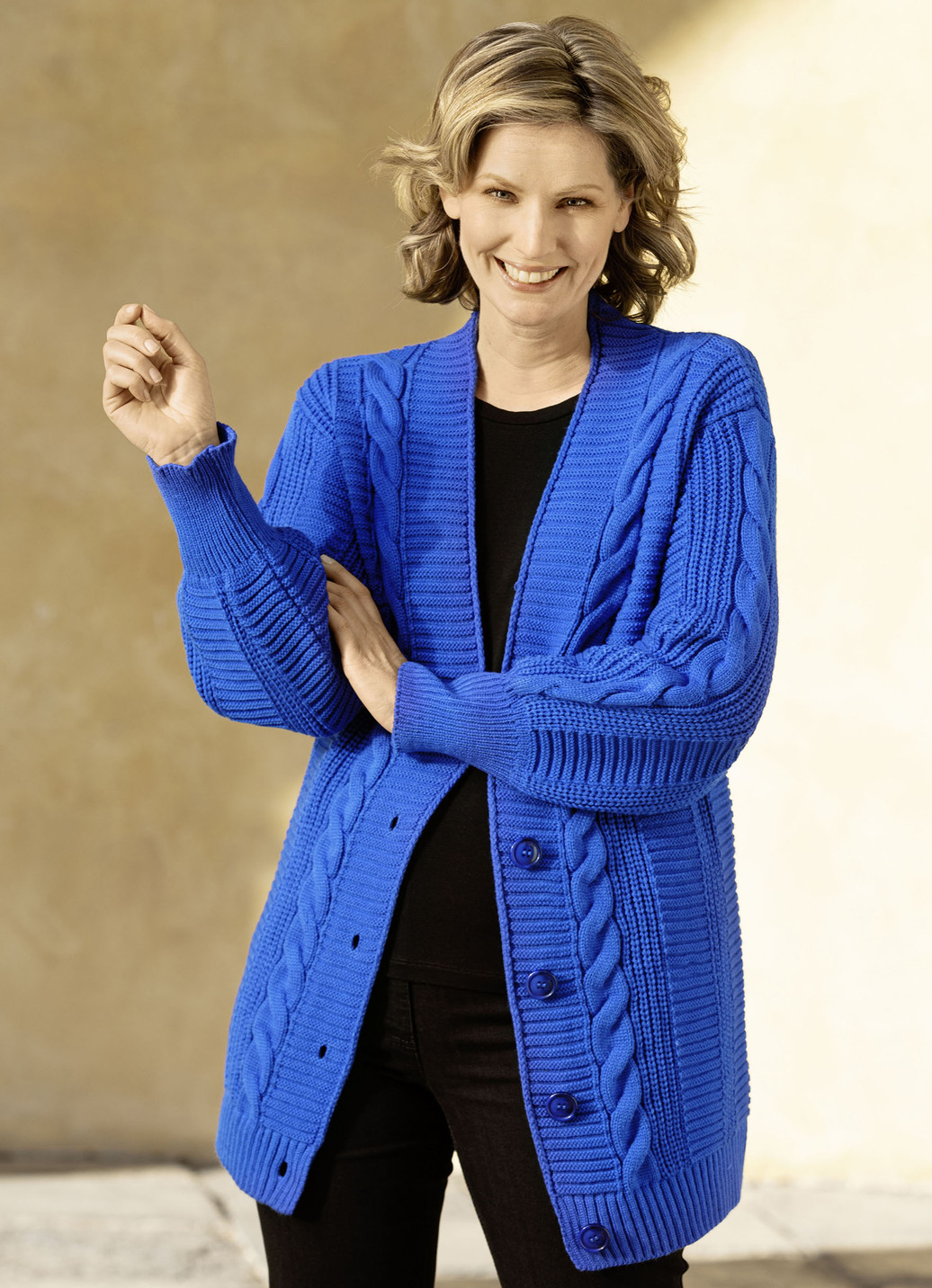 Strickjacke in Strukturmix, Royalblau, Größe 36 von BADER