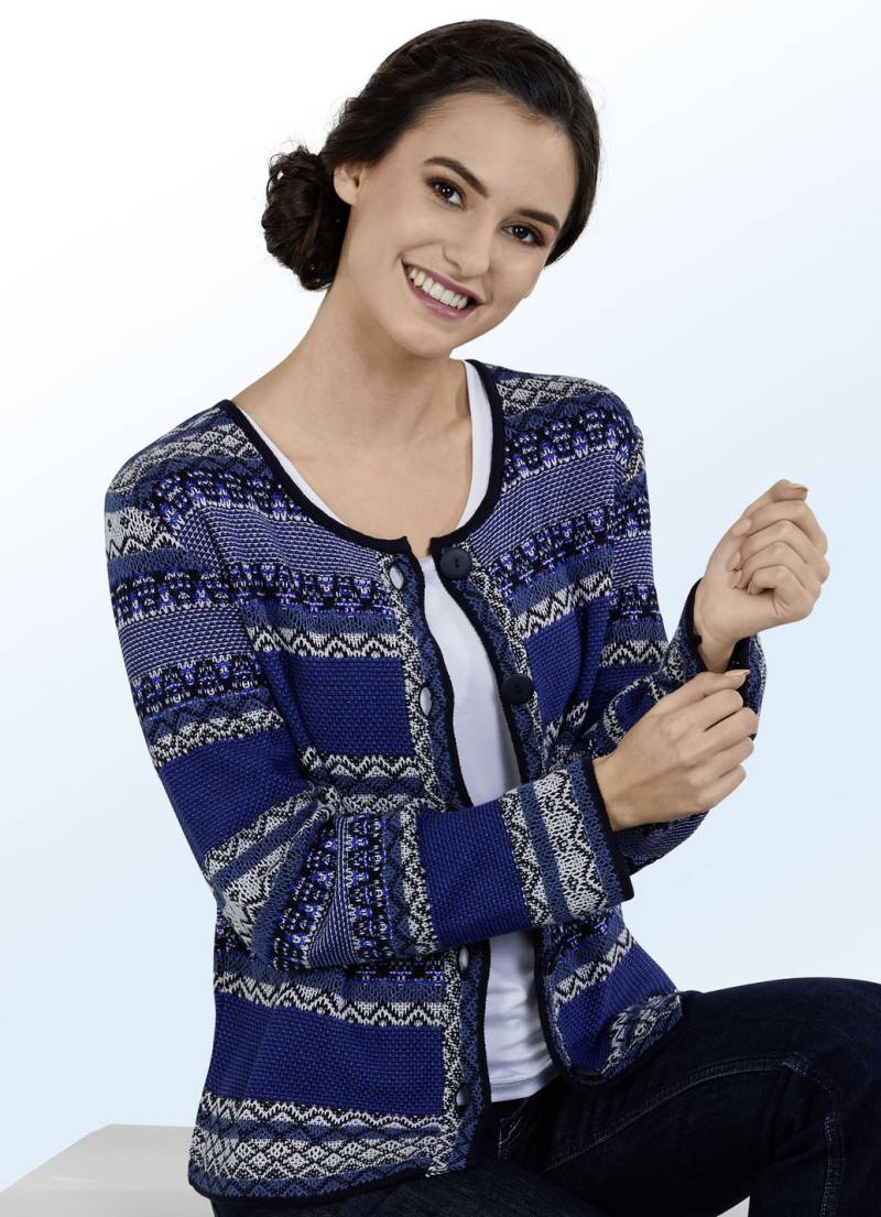 Strickjacke in modischem Streifendessin mit Mustermix, Marine-Blau-Multicolor, Größe 44 von BADER