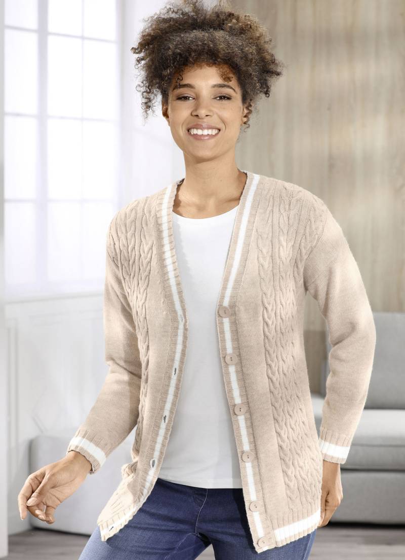 Strickjacke in weicher Qualität, Sand Meliert-Ecru, Größe XL(48/50) von BADER