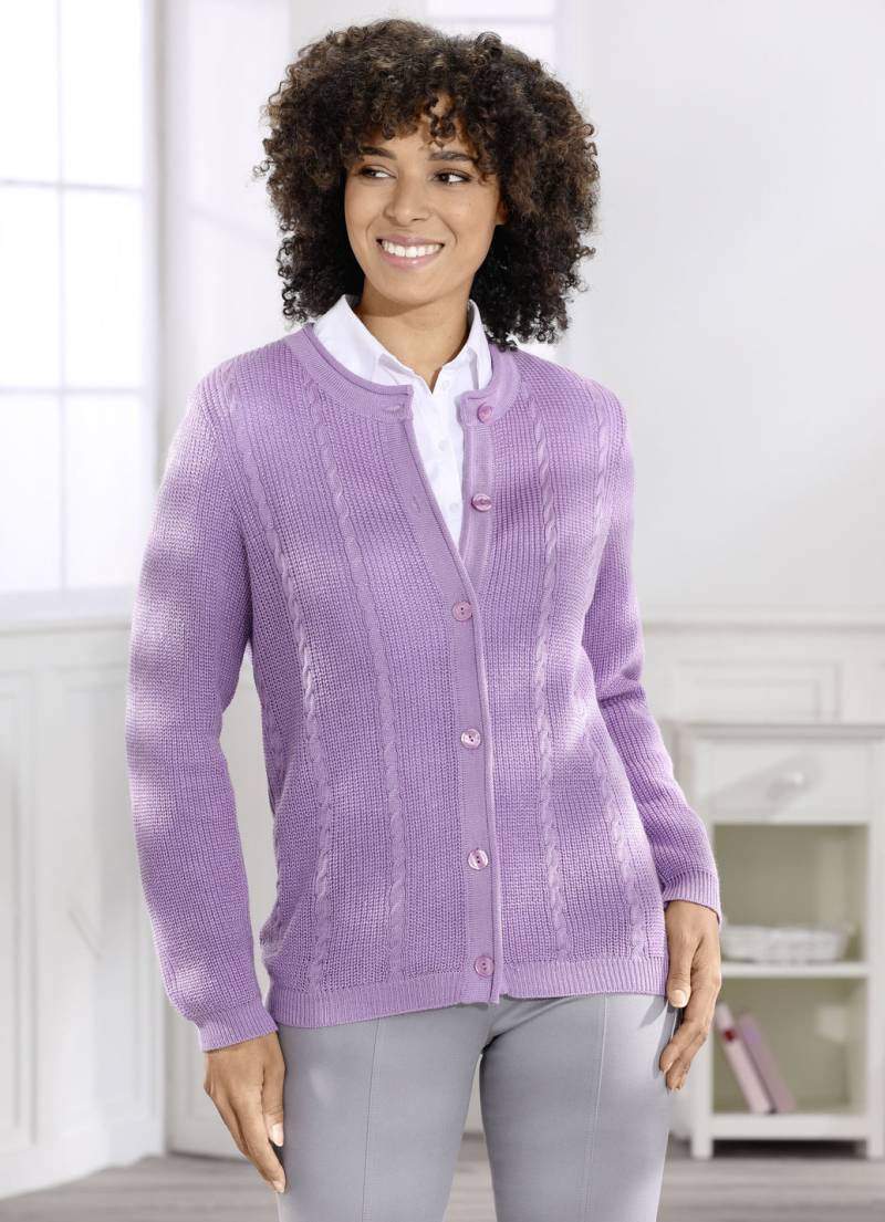 Strickjacke mit Schurwolle, Flieder, Größe 42 von BADER