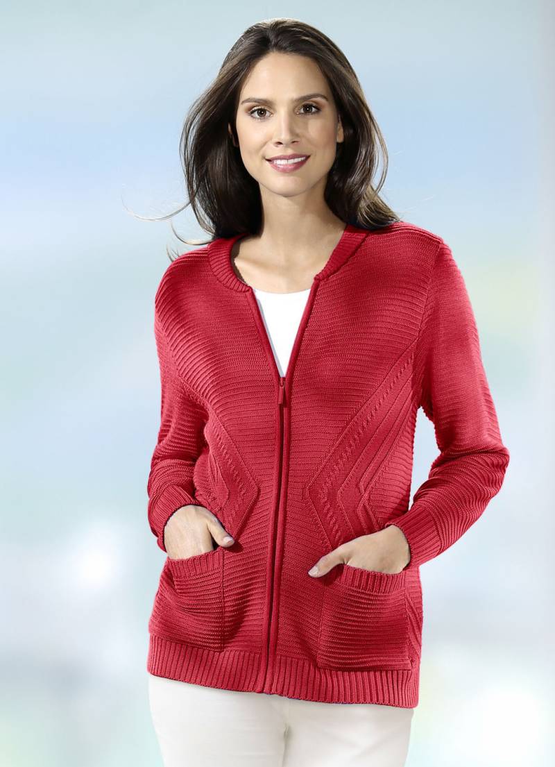 Strickjacke mit Strukturakzenten, Rot, Größe 42 von BADER