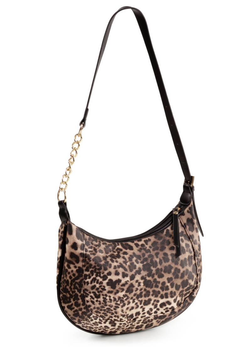 Tasche, Damen, mit verstellbarem Umhängeriemen mit Ketten-Detail, Braun-Schwarz von BADER