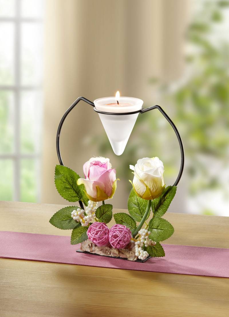 Teelichthalter mit Rosenblüten, Rosa von BADER