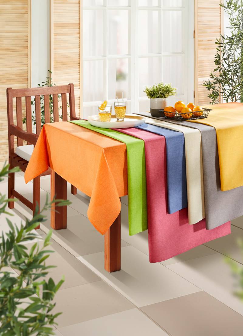 Tischdecke oder Sitzkissen für den Innen- und Außenbereich mit Fleckschutz-Ausrüstung, Größe 160 (Tischdecke rund, ø 140 cm), Gelb von BADER