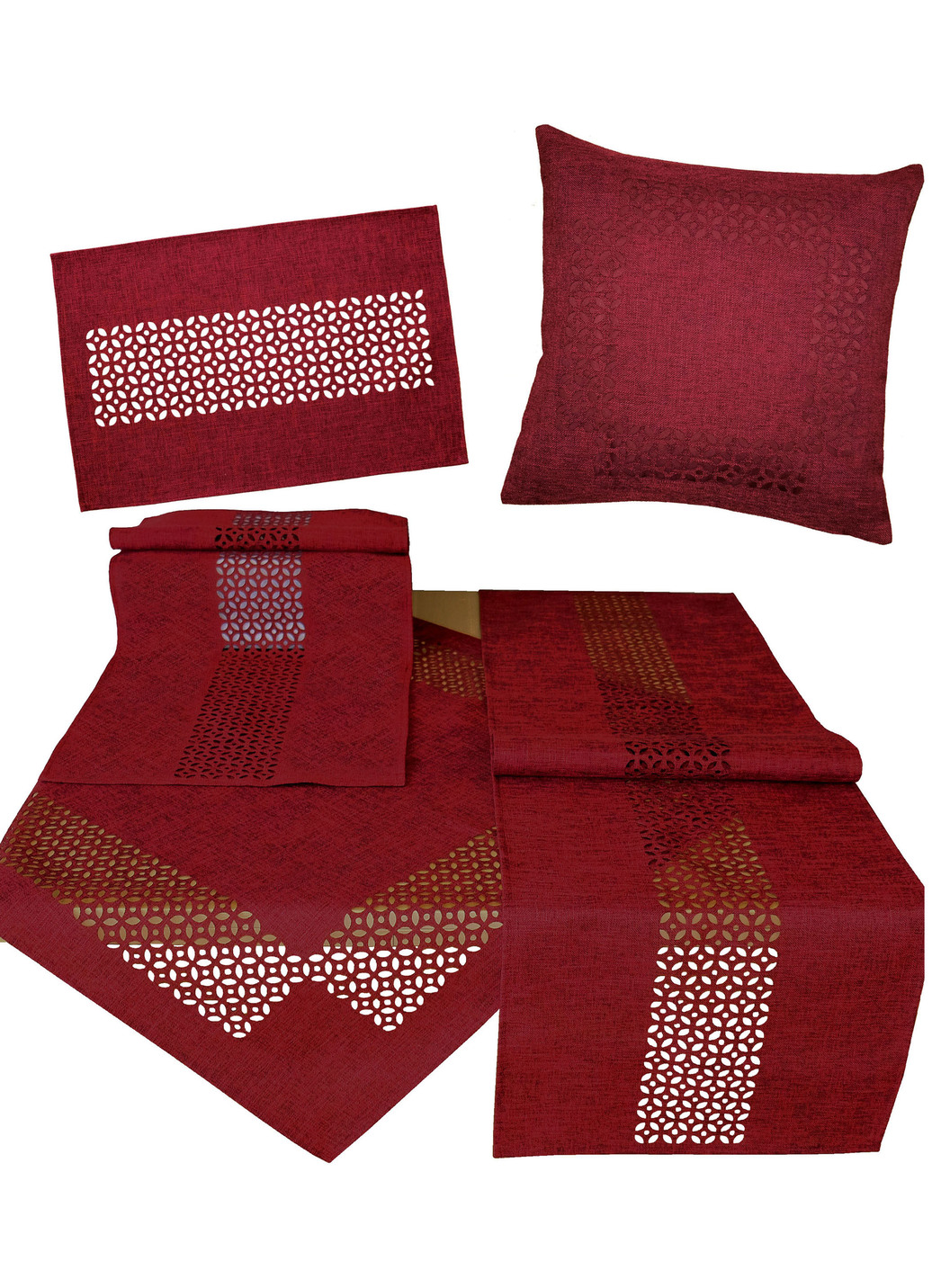 Tischdecke mit dekorativer Lochstanzung, Größe 185 (Mitteldecke, 85/ 85 cm), Rot von BADER