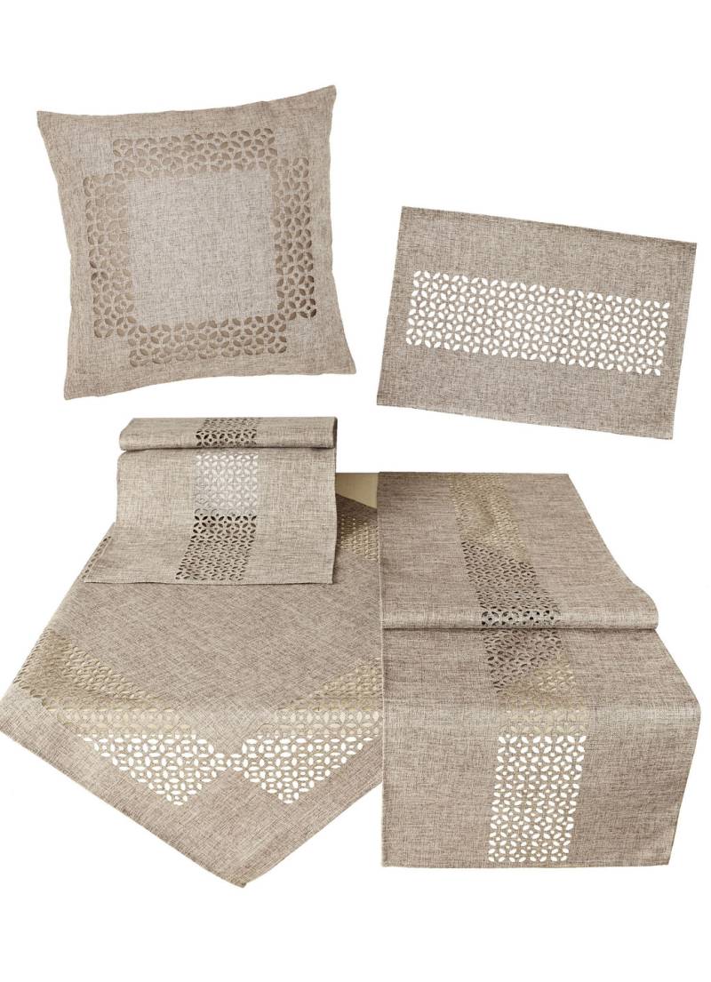 Tischdecke mit dekorativer Lochstanzung, Größe 190 (Tischdecke, 110/140 cm), Hellbraun von BADER