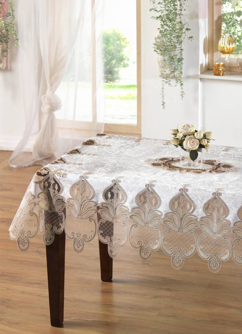Tischdecke oder Kissenbezug mit filigran gearbeiteten Motiven, Größe 302 (2er-Set Servietten, 50x 50 cm), Creme von BADER