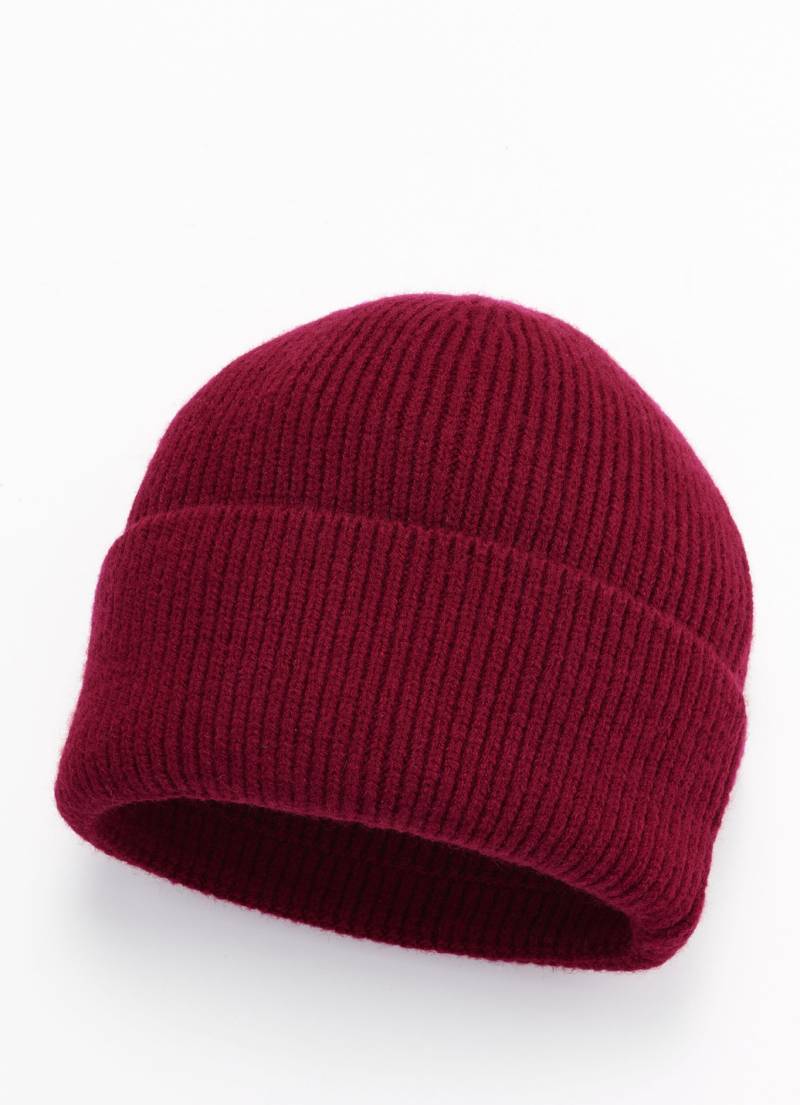 Trendige Damen-Mütze, mit breitem Umschlag, Bordeaux von BADER