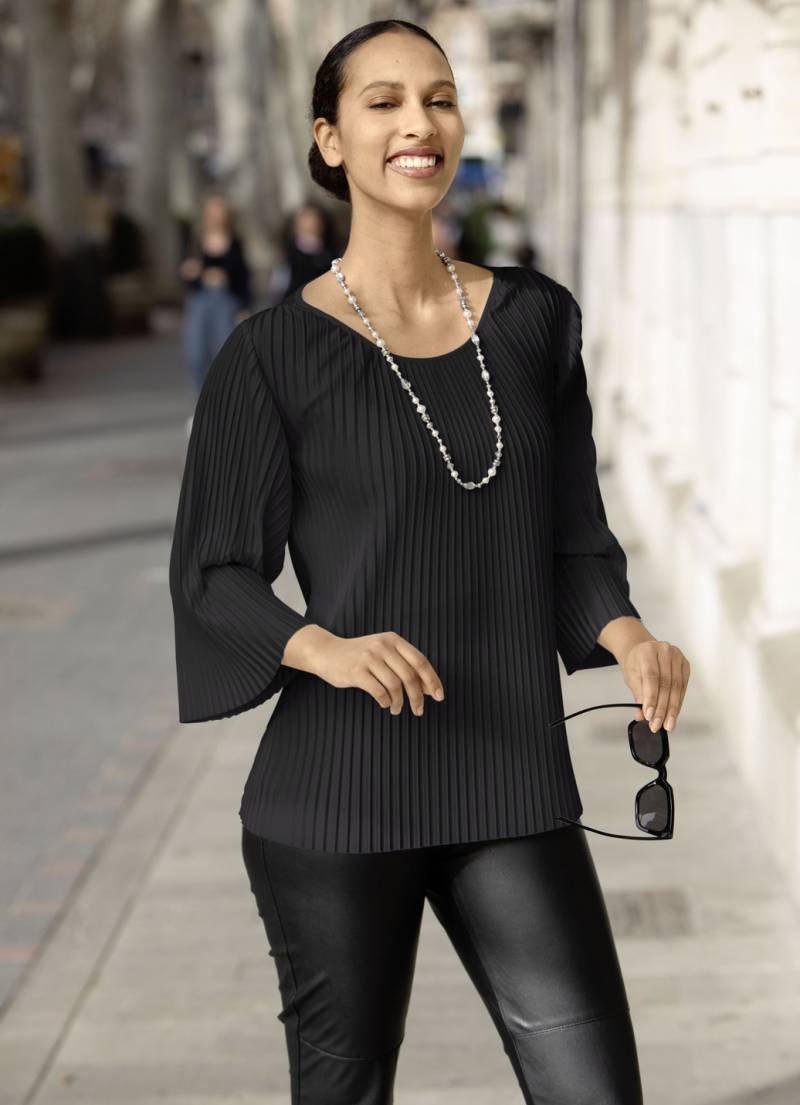 Tunika aus duftigem Plisseé, Schwarz, Größe 48 von BADER