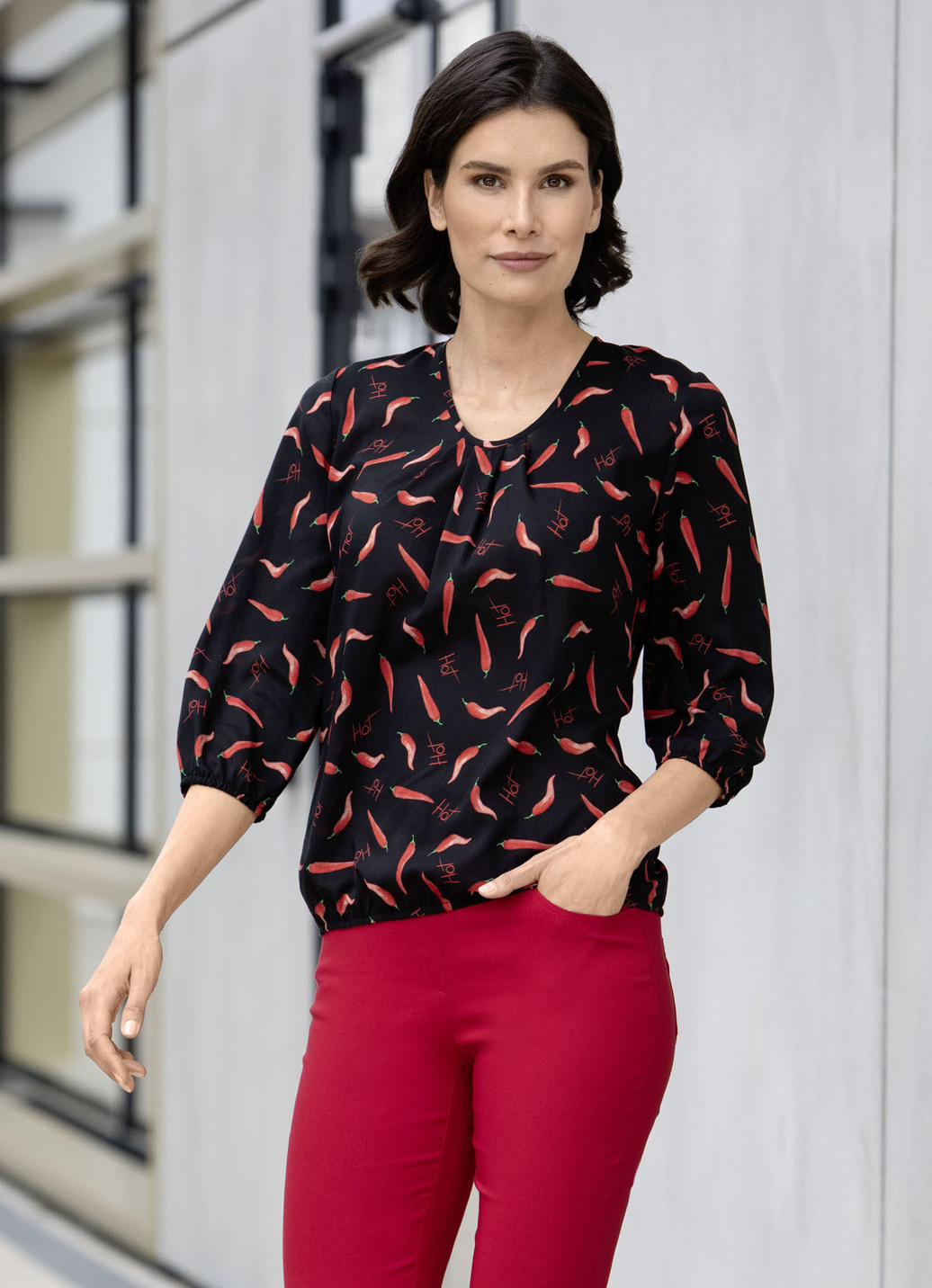 Tunika mit Inkjet-Druck, Schwarz-Rot-Grün, Größe 36 von BADER