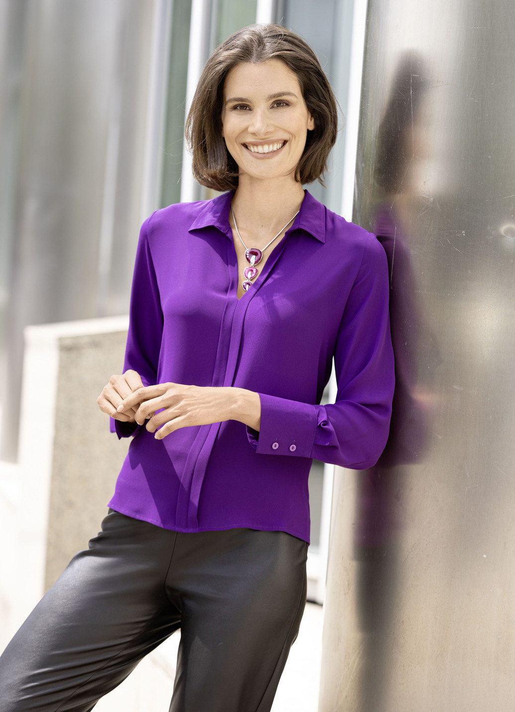 Tunika mit V-Ausschnitt, Lila, Größe 52 von BADER