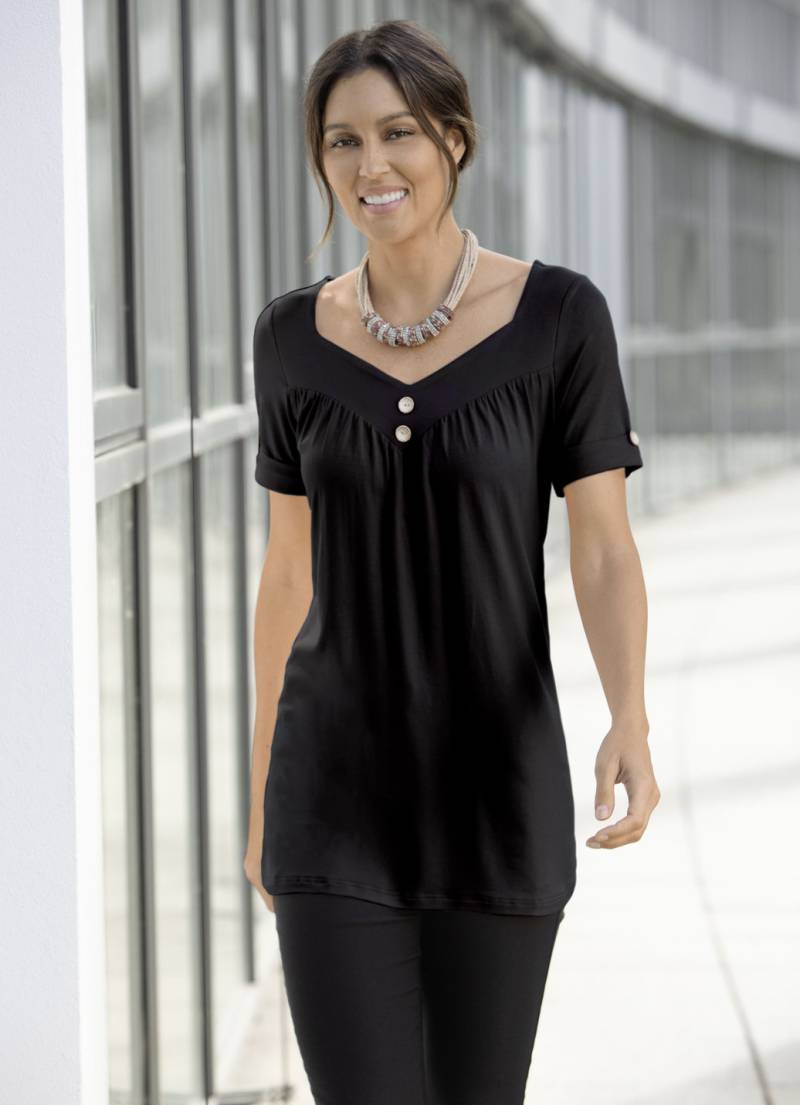 Tunika mit V-Ausschnitt in 2 Farben, Schwarz, Größe 42 von BADER